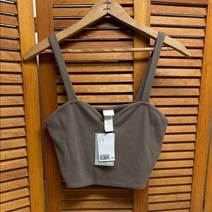 H&M Ribbed Taupe Crop Top